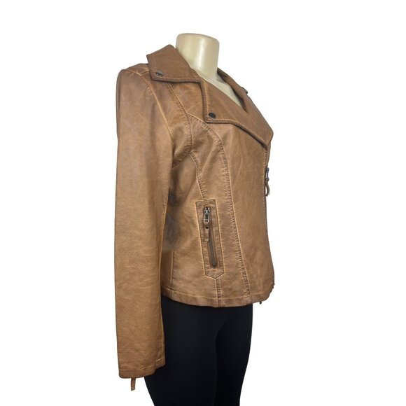 Max Studio Women's Brown Faux Leather Washed Moto Jacket Sz S - Picture 2 of 9
